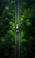 AI generated Aerial view of a road in the forest. 3d rendering photo