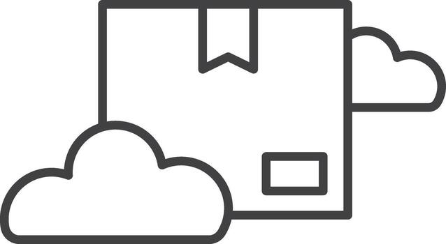 caja en nubes vector icono, nube informática, soltar envío, Internet entrega, negro línea Arte estilo.