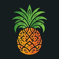 Illustration vector graphic of aesthetically patterned pineapple with dark background. Perfect for fruit store company logo.