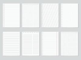 Realistic notebook blank lined and gridded paper sheets. Blank notepad pages for homework or diary notes vector illustration set. Notebook squared and lined notepaper