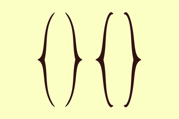 Curly double bracket parenthesis vector. Shape icon for text. Typographic symbols of mathematics. Yellow background.