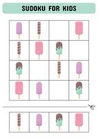 Sudoku for children with ice cream. Kids activity sheet .Fun sudoku puzzle with ice cream illustration. Children educational activity worksheet. vector