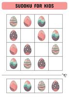 Sudoku game for kids with Easter eggs. Kids activity sheet. Educational game. vector