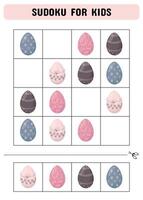 Sudoku game for kids with Easter eggs. Kids activity sheet. Educational game. vector