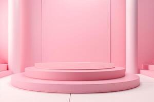 AI generated Abstract minimal scene with geometrical forms. Pink background. 3d render photo