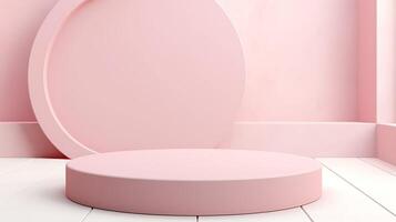 AI generated Abstract minimal scene with geometric forms. Pink podium for your design. 3d render photo