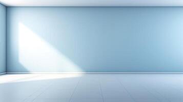 AI generated Empty room with blue wall and sunlight. Mock up, 3D Rendering photo