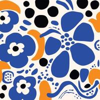 Blue With White Floral Shapes Pattern Fabric on Spoonflower Custom Fabric, Abstract Minimalism Appreciator, Bold Primary Colors, Dotted, Abstracted Botanical Illustrations vector