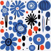 Flowers Blue and White Pattern Fabric, Nature-Inspired Shapes, Bold Graphic Design Elements, Rounded Shapes, Bold Primary Colors vector