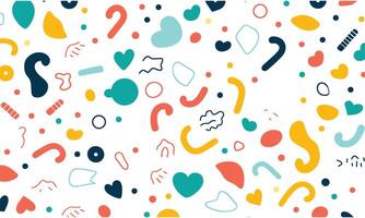 Simple Colorful Line Pattern, Simple Lines, Dots and Question Marks on a White Background, Simple Shapes in a Cute Style in the Style of Flat Design With Colorful Elements vector