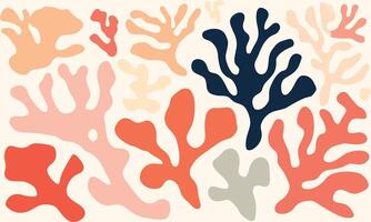 Minimalist Vector Art of Matisse Cutout Shapes for Corals in Muted Colors, Minimally Editing the Original Text. Matisse in the Style of Matisse. No Chinese Characters Were Present To Remove