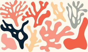 Minimalist Vector Art of Matisse Cutout Shapes for Corals in Muted Colors, Minimally Editing the Original Text. Matisse in the Style of Matisse. No Chinese Characters Were Present To Remove