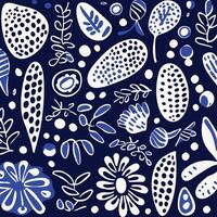 Blue With White Floral Shapes Pattern Fabric on Spoonflower Custom Fabric, Abstract Minimalism Appreciator, Bold Primary Colors, Dotted, Abstracted Botanical Illustrations vector