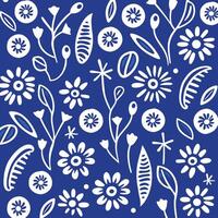 Blue With White Floral Shapes Pattern Fabric on Spoonflower Custom Fabric, Abstract Minimalism Appreciator, Bold Primary Colors, Dotted, Abstracted Botanical Illustrations vector