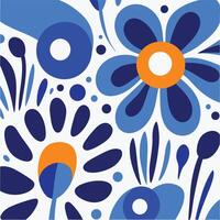 Flowers Blue and White Pattern Fabric, Nature-Inspired Shapes, Bold Graphic Design Elements, Rounded Shapes, Bold Primary Colors vector