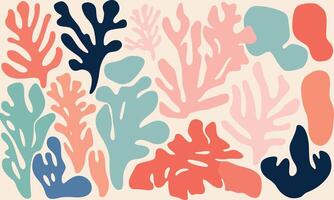 Minimalist Vector Art of Matisse Cutout Shapes for Corals in Muted Colors, Minimally Editing the Original Text. Matisse in the Style of Matisse. No Chinese Characters Were Present To Remove