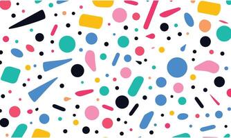 Simple Colorful Line Pattern, Pastel Colors, Simple Shapes, Confetti-Like Dots, Question Marks, White Background, Flat Design, 80s Style, Seamless Pattern vector