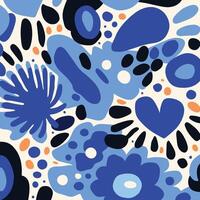 Blue With White Floral Shapes Pattern Fabric on Spoonflower Custom Fabric, Abstract Minimalism Appreciator, Bold Primary Colors, Dotted, Abstracted Botanical Illustrations vector