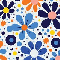 Flowers Blue and White Pattern Fabric, Nature-Inspired Shapes, Bold Graphic Design Elements, Rounded Shapes, Bold Primary Colors vector