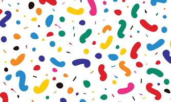 Seamless Pattern, White Background, Colorful Sprinkles and Question Marks, 1980s Style, Simple Design, Flat Vector, Simple Shapes, Simple Lines, in the Style of 80s vector