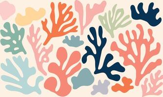 Minimalist Vector Art of Matisse Cutout Shapes for Corals in Muted Colors, Minimally Editing the Original Text. Matisse in the Style of Matisse. No Chinese Characters Were Present To Remove