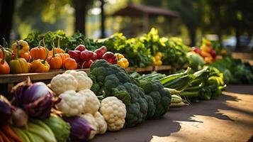 AI generated Fruits and vegetables for sale at local market photo