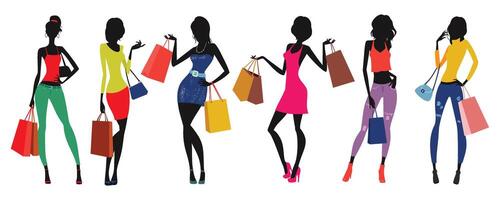 Attractive Women Silhouettes and Shopping Bags vector
