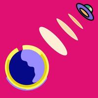 UFO give signal ray to the unnamed planet with pink background.  The vector is suitable to use for future illustration and technology poster background.