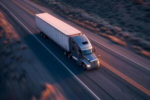 ai generado americano nariz larga semi camión en un autopista foto