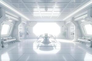 AI Generated futuristic white space station style interior of dining room photo