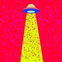 UFO give signal ray to the unnamed planet with pink background.  The vector is suitable to use for future illustration and technology poster background.