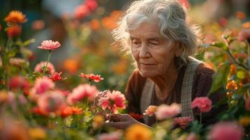 ai generado de la abuela jardín, primavera flores foto