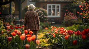 AI generated Grandma's garden, spring flowers. photo
