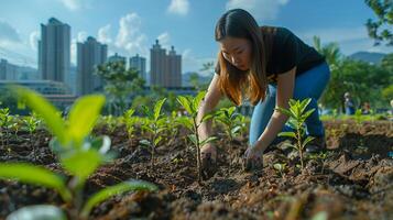 AI generated Green Growth. Urban Reforestation photo