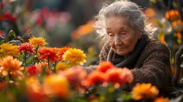 ai generado de la abuela jardín, primavera flores foto