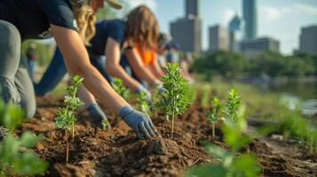 AI generated Green Growth. Urban Reforestation photo