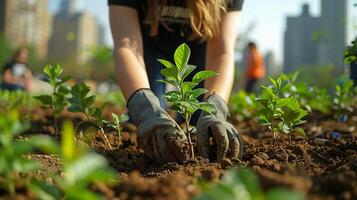 AI generated Green Growth. Urban Reforestation photo