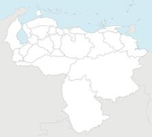 Vector blank map of Venezuela with states, capital district, federal dependencies and administrative divisions, and neighbouring countries. Editable and clearly labeled layers.