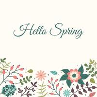 Hello Spring Floral square posters. Social media Springtime post templates. Set of postcards with leaves, flowers and text. Minimalistic style Greeting card with frames of botanical elements. vector