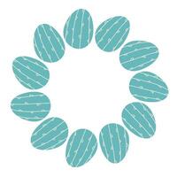 Easter wreath with blue Hand drawn Eggs on white background. Decorative doodle frame from holiday food with ornaments in Circle shape. Element for greeting card. vector
