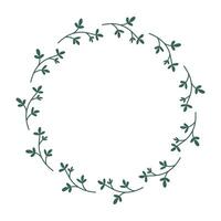 Hand-drawn round Wreath of branches of Leaves. Minimalistic illustration of spring herbal or flower Frame in flat style. Summer elements for decorating greeting posters with empty space for text vector