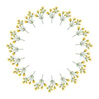 Hand drawn minimalist spring botanical element. Round summer frame or border with place text, quote or logo in flat style Women Mother Day. Doodle Floral Wreath made of yellow Flowers in circle vector