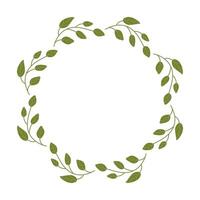 Green Wreath of laurel like Leaves drawn by hand with empty place for text. Leafy Spring Frame for congratulations quotes with copy space. Minimalist vector illustration.
