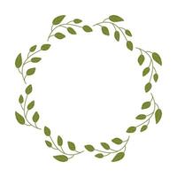 Green Wreath of laurel like Leaves drawn by hand with empty place for text. Leafy Spring Frame for congratulations quotes with copy space. Minimalist vector illustration.