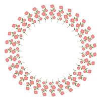 Round Hand drawn floral frame or border with place text, quote or logo in flat style. Doodle spring Wreath made of pink flowers in circle. Minimalist botanical element branches. vector