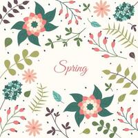 Springtime greeting card with Hand drawn Flowers and leaves. Hello Spring floral background. Vector square templates for poster or social media post. Bright Bloom frames and borders with lettering.