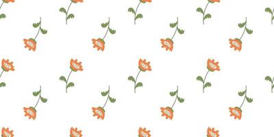Flower seamless Pattern on white background. Spring floral repeating design for print. Flat summer vector texture. Botanical minimalistic ornament. Nature background for textile and wrapping