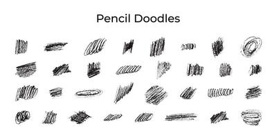 Scratched scribbles set with charcoal pencil. Children's drawings with jagged edges. Black spots and shadings drawn by hand. Elements and textures for notes and decoration social media. vector