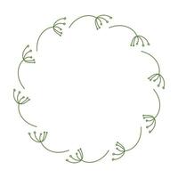 Hand-drawn round Wreath of dill of Leaves. Minimalistic illustration of spring branch Frame in flat style. Summer elements for decorating greeting posters with empty space for text vector