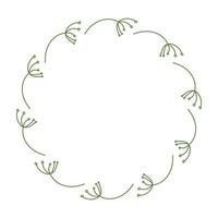 Hand-drawn round Wreath of dill of Leaves. Minimalistic illustration of spring branch Frame in flat style. Summer elements for decorating greeting posters with empty space for text vector